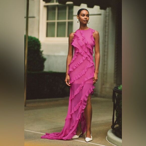 Anthropologie Elliatt Debra Asymmetrical Ruffle Dress Size Large - Picture 6 of 6